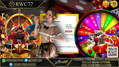 Congratulation ! RWC77 Member BIG CASHOUT RM2,226 at LIVE22!!! Join Us To Be The Next WINNER!!!!!