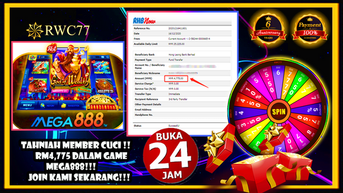 Congratulation RWC77 member withdraw RM4,775 inside MEGA888!!! JOIN US NOW WITH MIN DEPOSIT RM30!!!