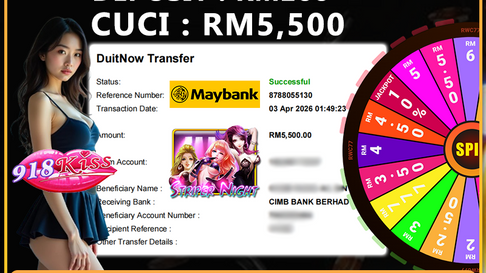 RWC77 online casino player turns RM200 deposit into RM5,500 win on 918Kiss Stripper Night slot with successful Maybank DuitNow transfer.