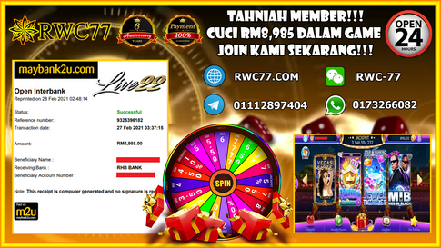 Congratulation ! RWC77 Member BIG CASHOUT at LIVE22!!! Good Luck !