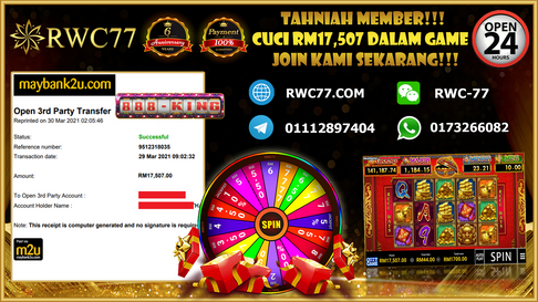 Congratulation ! RWC77 Member BIG CASHOUT RM17,507 at 888KING!!! Good Luck !