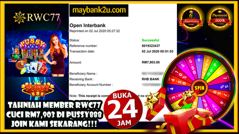 🎉🎉TAHNIAH MEMBER RWC77 CUCI RM7,903 Di PUSSY888!!🎉🎉