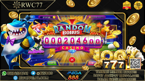 Tahniah ! Member Rwc77 mendapat  RANDOM JACKPOT dalam Game MEGA888! Nasib Baik!