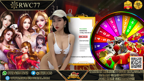 Congratulation ! RWC77 Member BIG CASHOUT RM1,250.00 at SKY777!!! Join Us To Be The Next WINNER!!!!!