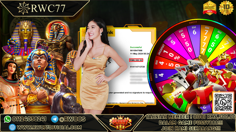 Congratulation ! RWC77 Member BIG CASHOUT RMm6,500.00 at PUSSY888!!! Join Us To Be The Next WINNER!!!!!