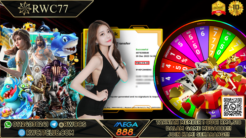 恭喜!! RWC77 会员在MEGA888 获得 RM4,518 大现金！！！加入我们，成为下一个赢家!!!