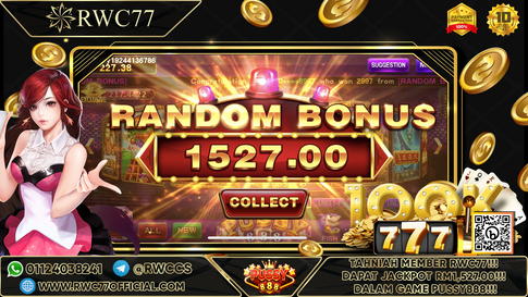 Congratulation ! RWC77 Member Get Random Jackpot in PUSSY888! Good Luck !