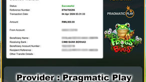 MU33 Malaysia online casino RM6,000 Frogs and Bugs withdrawal via Maybank DuitNow transfer to CIMB Bank marked successful.