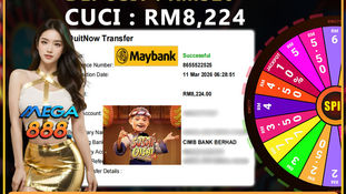 RWC77 player wins RM8224 from RM320 deposit playing Mega888 Sushi Oishi slot with successful Maybank DuitNow transfer