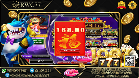 Congratulation ! RWC77 Member Get  ANGPOW in 918KISS ! Good Luck !