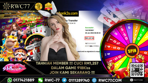 Congratulation ! RWC77 Member BIG CASHOUT RM 1,257 at 918KISS!!! Join Us To Be The Next WINNER!!!!!