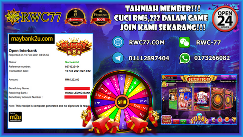 Tahniah ! Member Rwc77 CUCI BESAR RM5,222 dalam PUSSY888! NASIB !