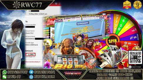 Congratulation ! RWC77 Member BIG CASHOUT RM 2,280 at 888KING!!! Join Us To Be The Next WINNER!!!!!