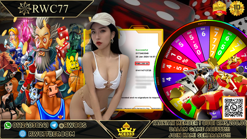 恭喜!! RWC77 会员在 ACE333 获得 RM5,200 大现金！！！加入我们，成为下一个赢家!!!
