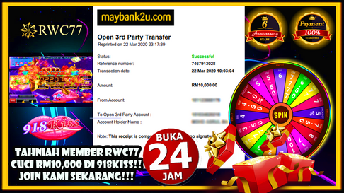 🎉🎉TAHNIAH MEMBER RWC77 CUCI RM10,000 Di 918KISS🎉🎉