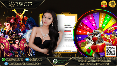 Congratulation ! RWC77 Member BIG CASHOUT RM1,200.00 at NEWTOWN!!! Join Us To Be The Next WINNER!!!!!