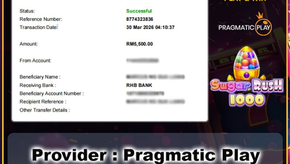 MU33 Sugar Rush 1000 RM5500 withdrawal proof via Maybank DuitNow to RHB Bank successful transaction screenshot