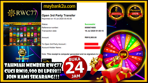 🎉🎉TAHNIAH MEMBER RWC77 CUCI RM10,900 Di LPE88!!🎉🎉