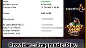 Maybank 3rd party transfer successful RM7090 withdrawal from Cowboy Coins b Pragmatic Play on MU33 Play and Win