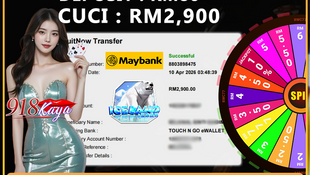 RWC77 online casino player turns RM80 deposit into RM2,900 Ice Land 918Kaya win with Maybank DuitNow transfer to Touch ‘n Go eWallet.