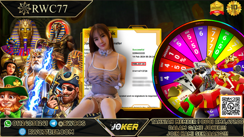 Congratulation ! RWC77 Member BIG CASHOUT  RM2,550 at JOKER !!! Join Us To Be The Next WINNER!!!