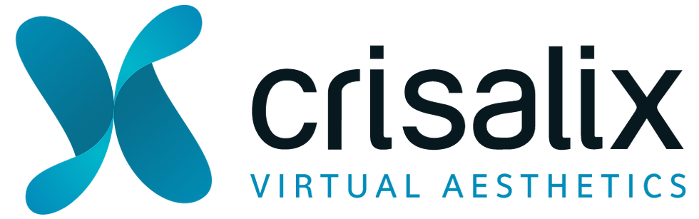 A blue abstract butterfly logo with text "crisalix Virtual Aesthetics" on a white background.