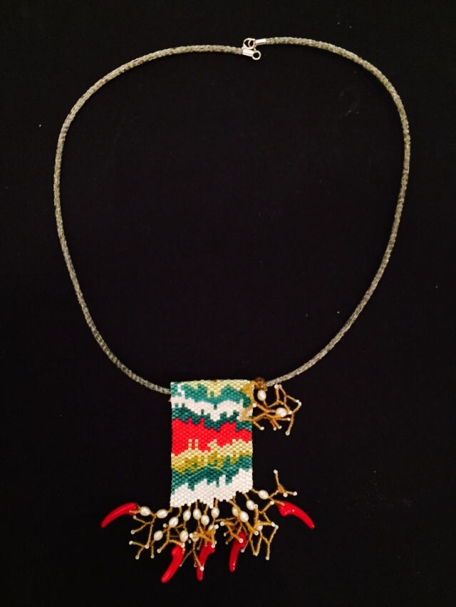 Ikat Woven Beads/Peals Necklace