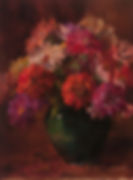 Green Vase and Zinnias