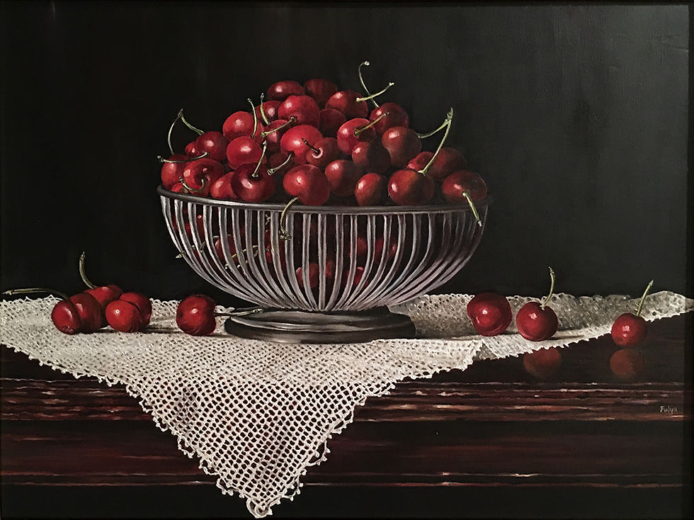 Silver Basket with Cherries