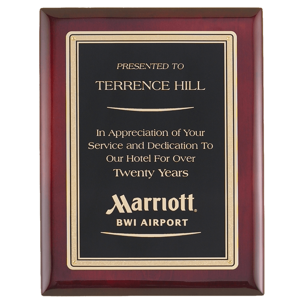 Airflyte Premium Rosewood Piano Finish Plaque with Black/Gold LaserFX Plate