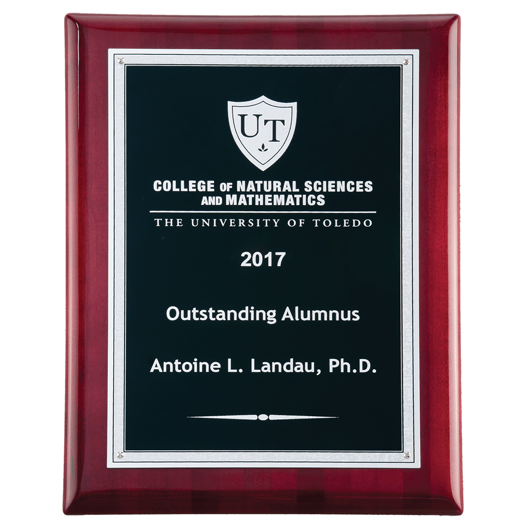 Textured Black/Silver Florentine Border Plate/on a Rosewood Piano Finish Plaque