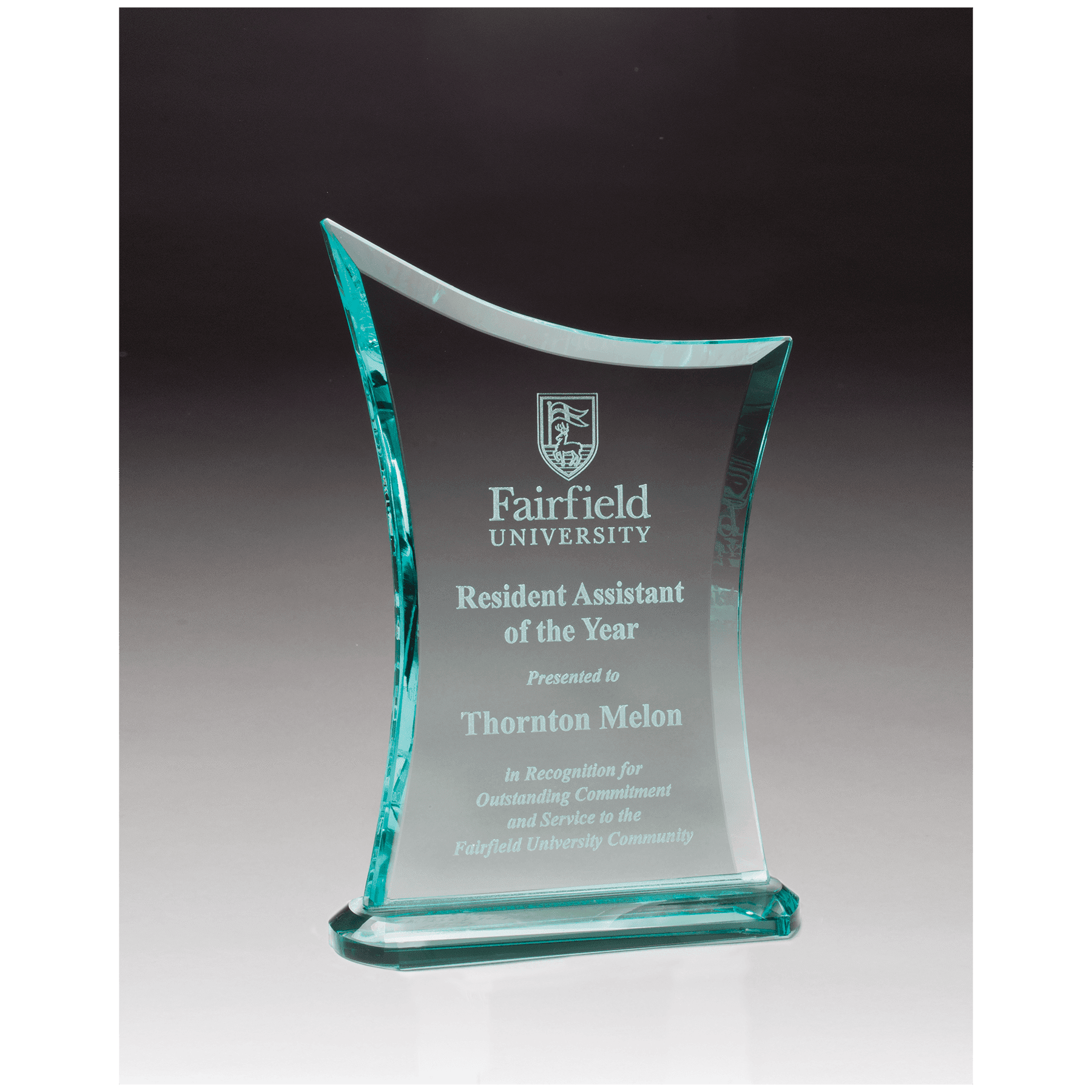 Contemporary Jade Glass Award with Oval Shaped Base