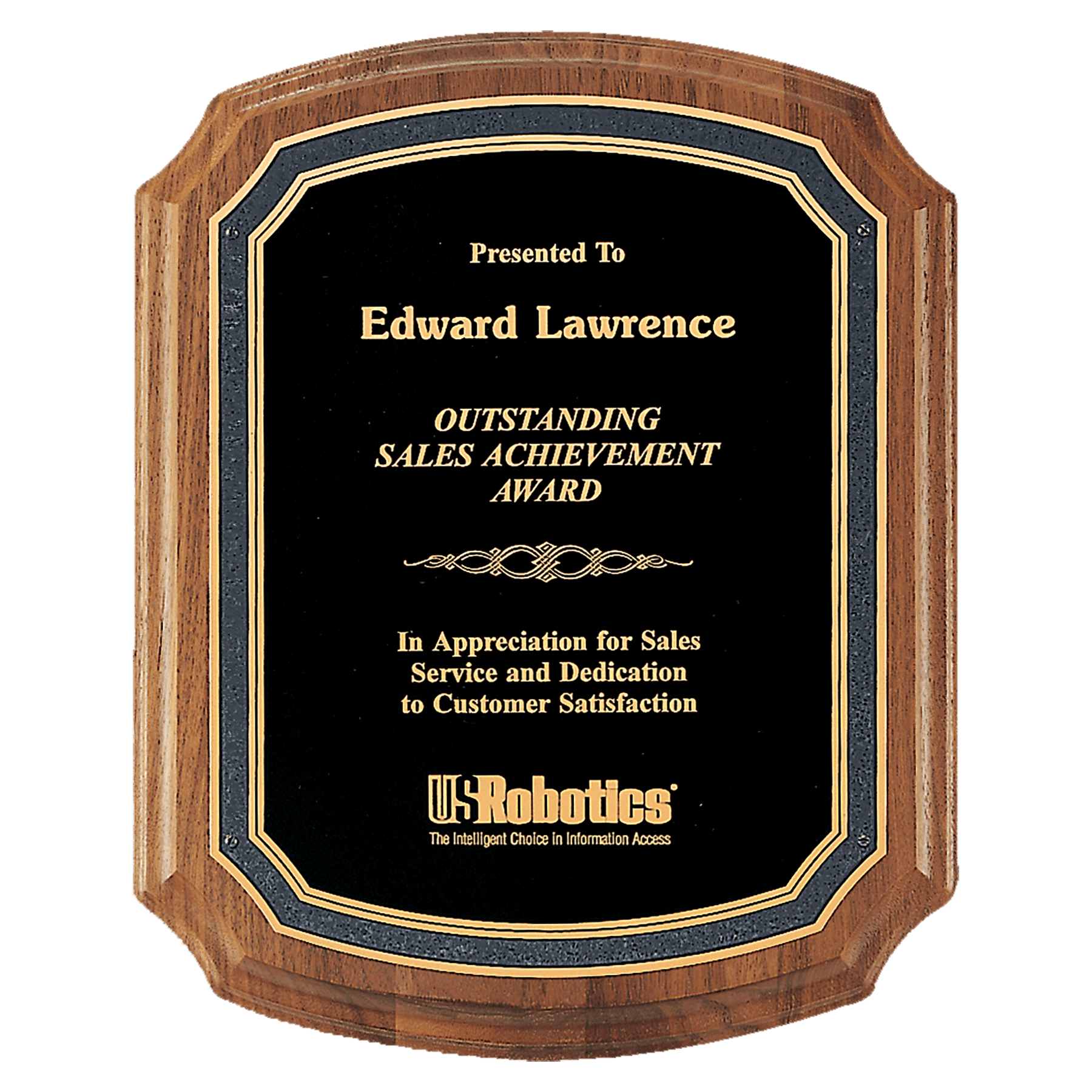 American Walnut Plaque w/Textured Black Florentine Black Border LaserFX Plate