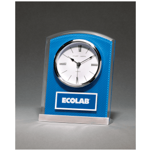 5" x 6 1/2" Glass Clock with Blue Carbon Fiber Design on Aluminum Base and Laser