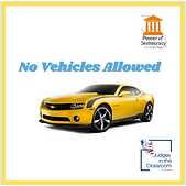 Poster saying "No Vehicles Allowed" with a yellow car