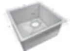 Stainless steel sink with dimensions and measurements displayed in view