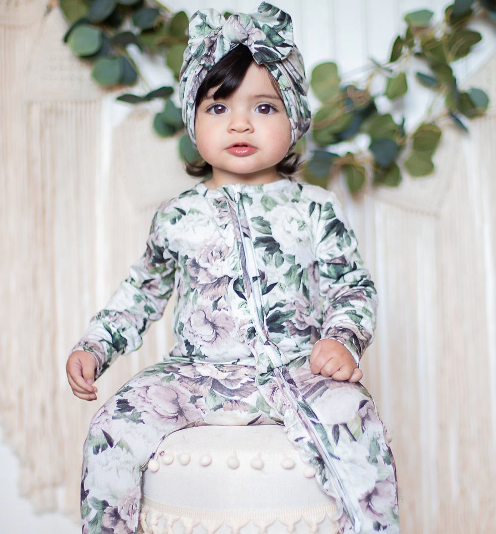 Peony Ruffle Footie + Hat