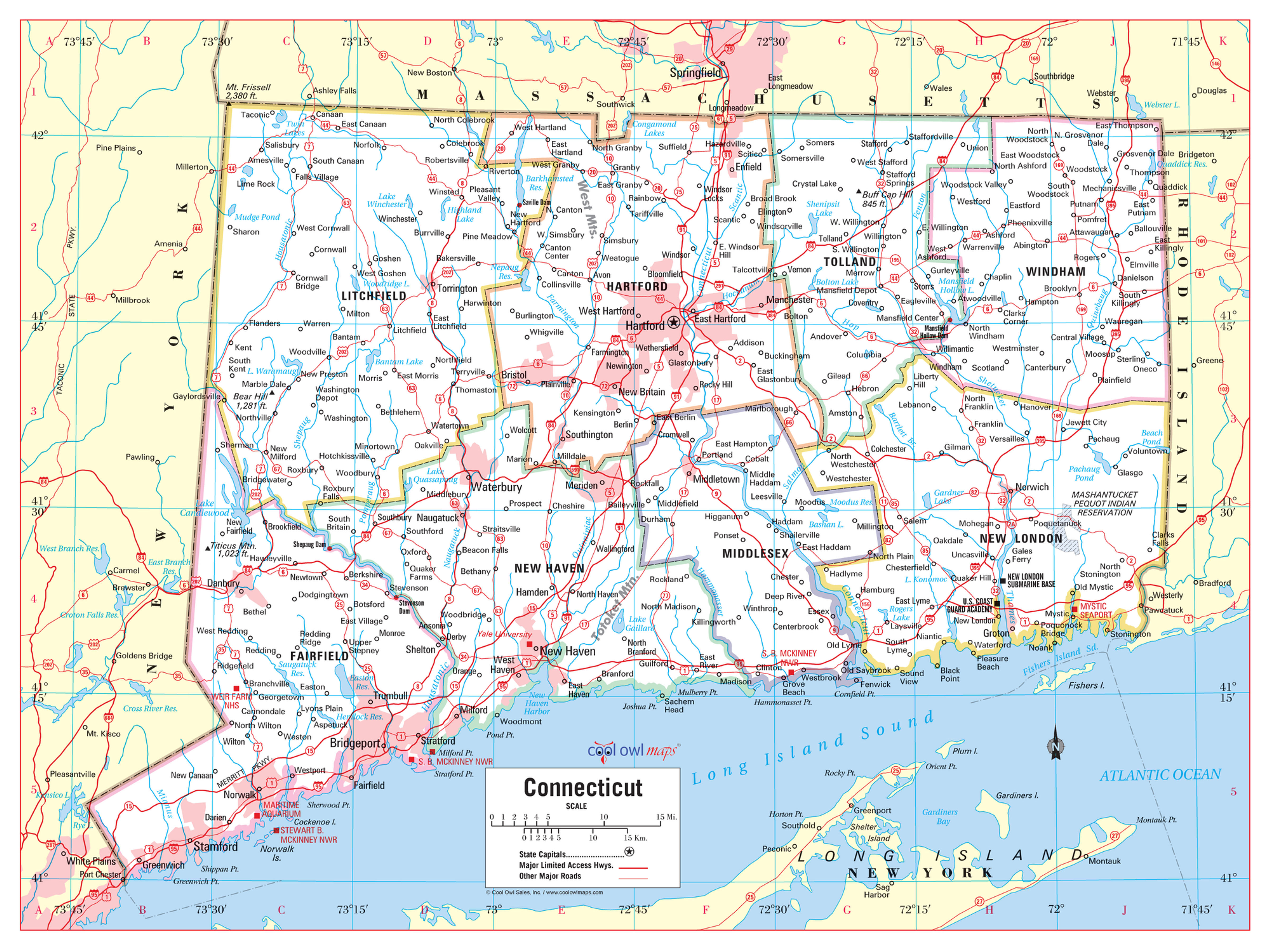Connecticut state wall map