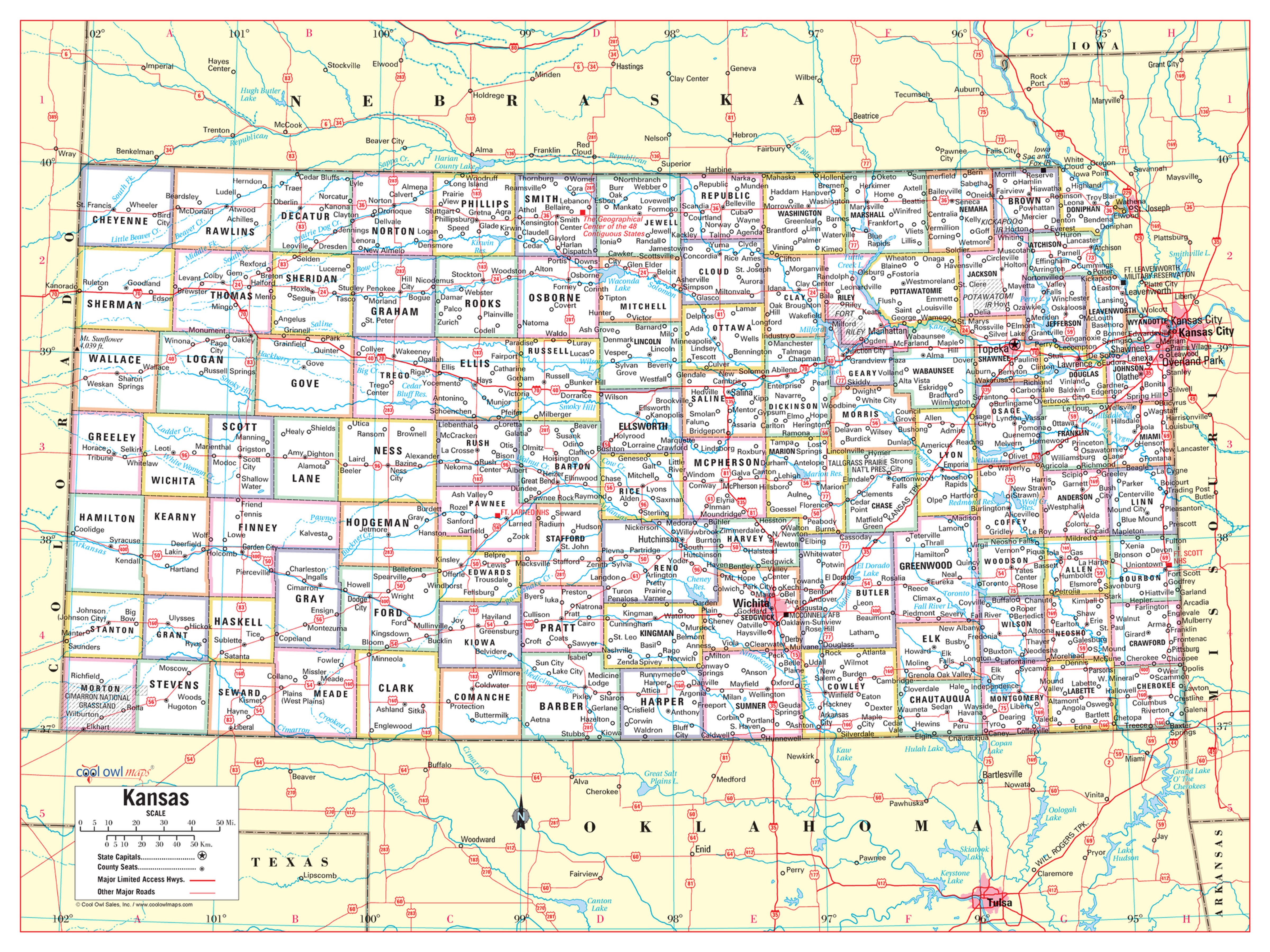 Kansas state wall map