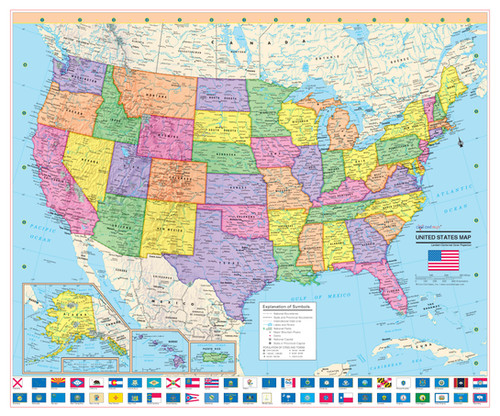 UNITED STATES Wall Map with State Flags | coolowlmaps