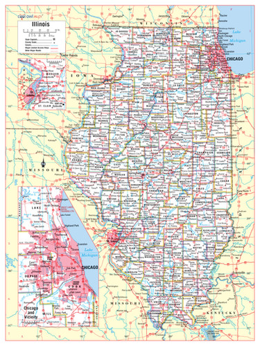 ILLINOIS State Wall Map - 24"Wx32"H | coolowlmaps