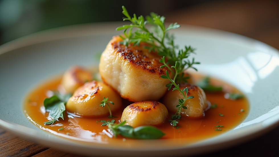 Close-up view of a beautifully plated gourmet dish