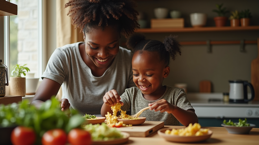 High angle view of a Nigerian mother and child preparing a healthy meal together