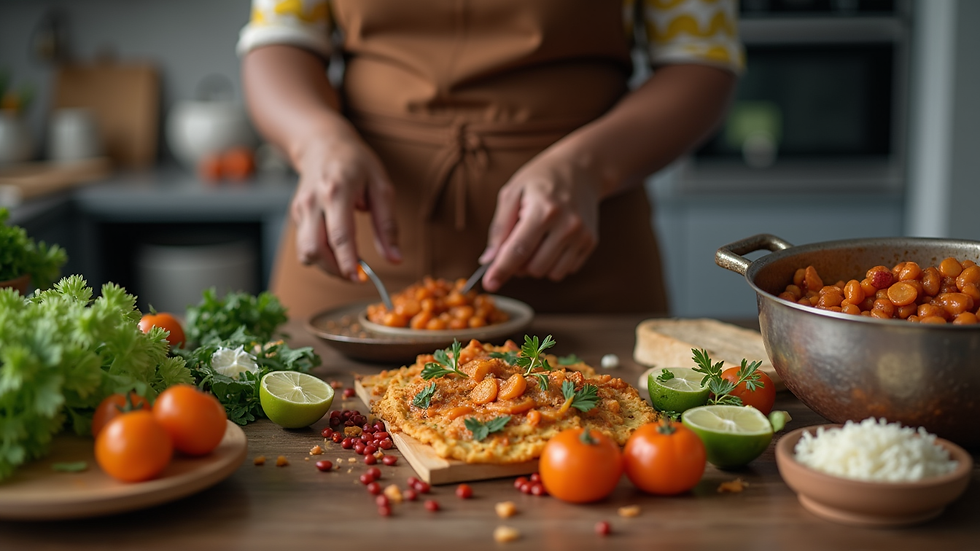 Close-up view of a Nigerian mother preparing traditional food in her kitchen