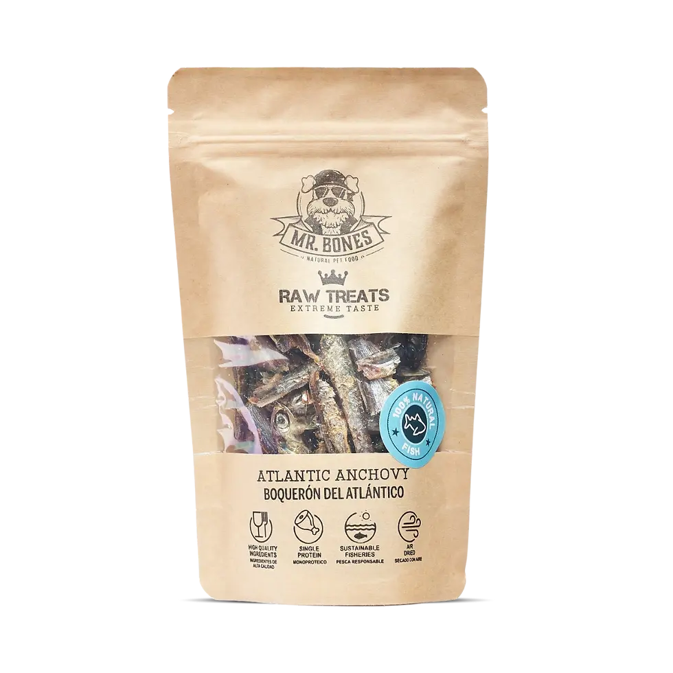Friandises pour chiens et chats, morceaux d'anchois de l'Atlantique