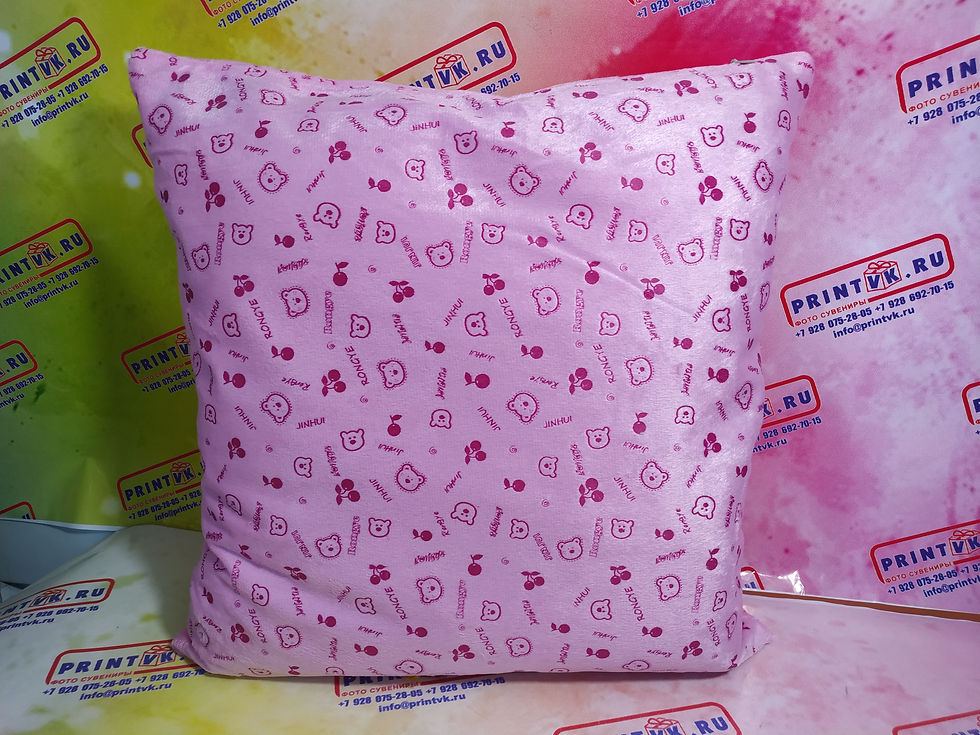 Миниатюра: Подушка детская плюш с бантом 40х40 см розовая