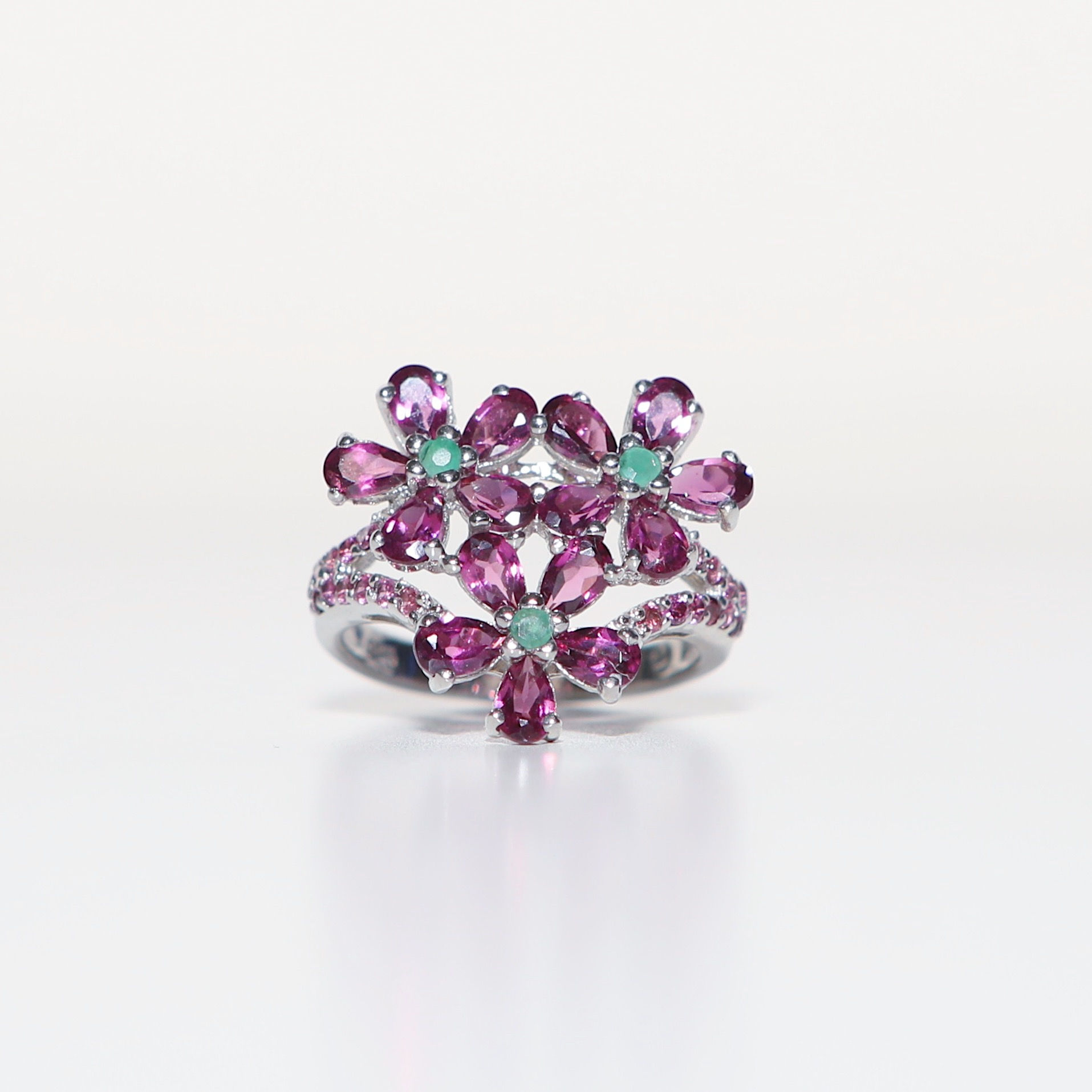 Amethyst and Emerald Silver Ring