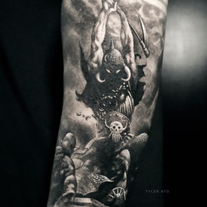 Death dealer tattoo realism in Whistler by Tyler ATD