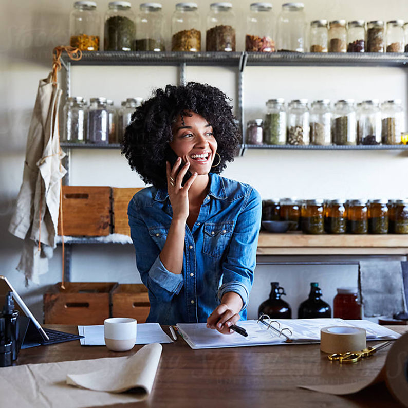 Woman answering phone