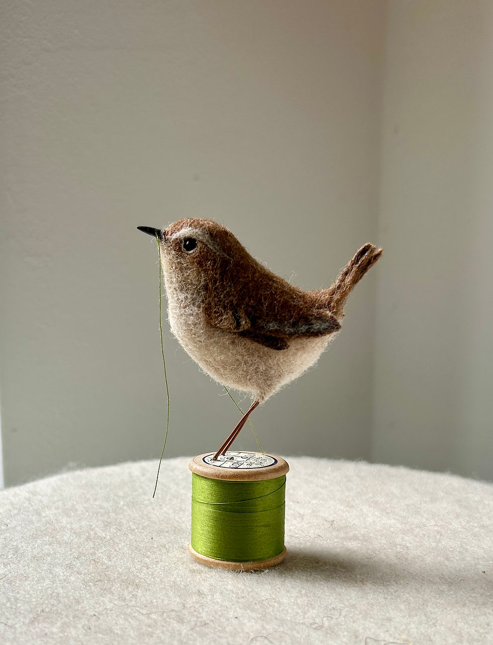 Thumbnail: Needle Felted Wren on a Vintage Cotton Reel